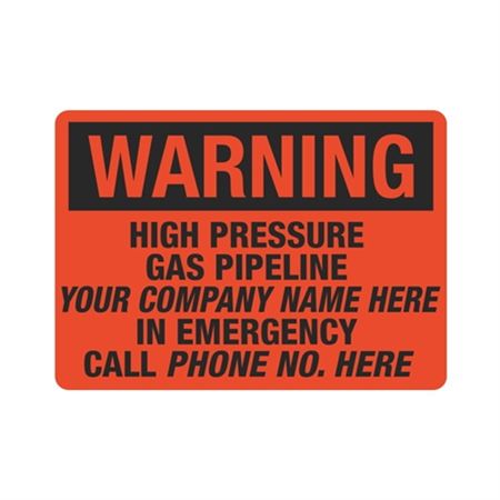 Warning High Pressure Gas Pipeline - 10" x 14" Sign